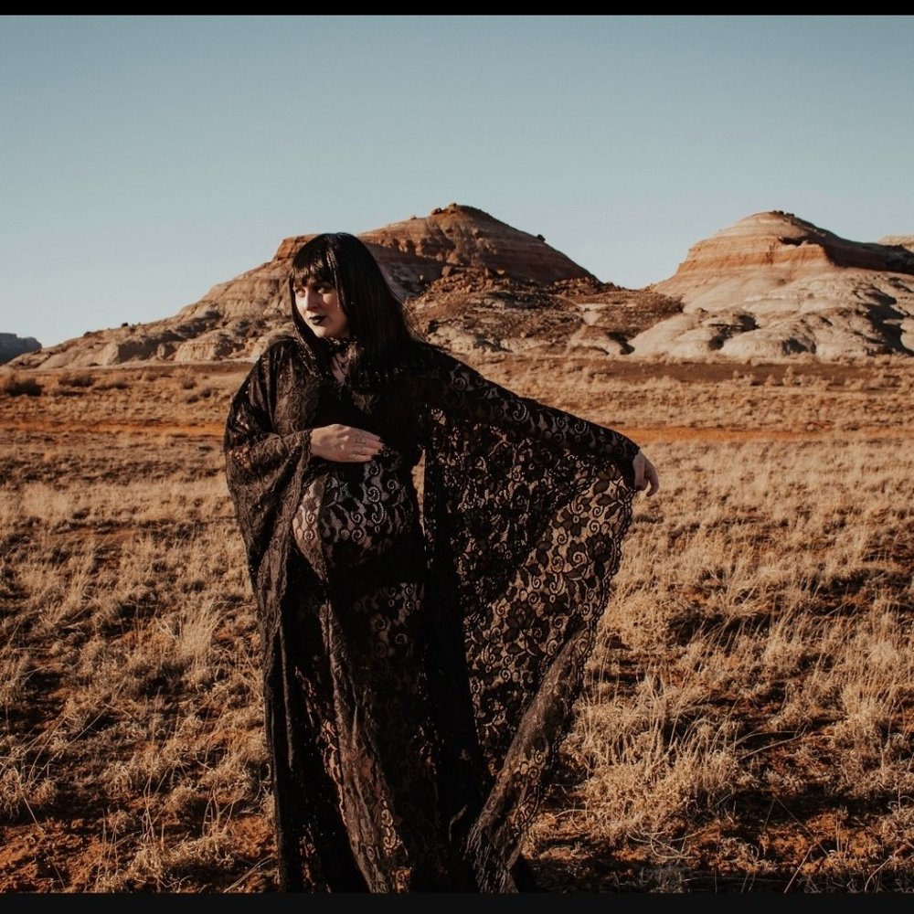 Black Lace Maternity Dress Photoshoot